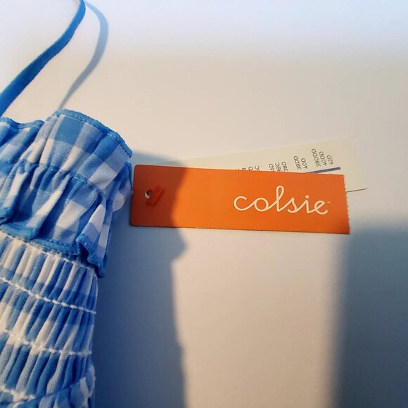Colsie Blue Plaid Smocked Crop Top With Ruffle Trim Lightweight and breathable M - Picture 3 of 11